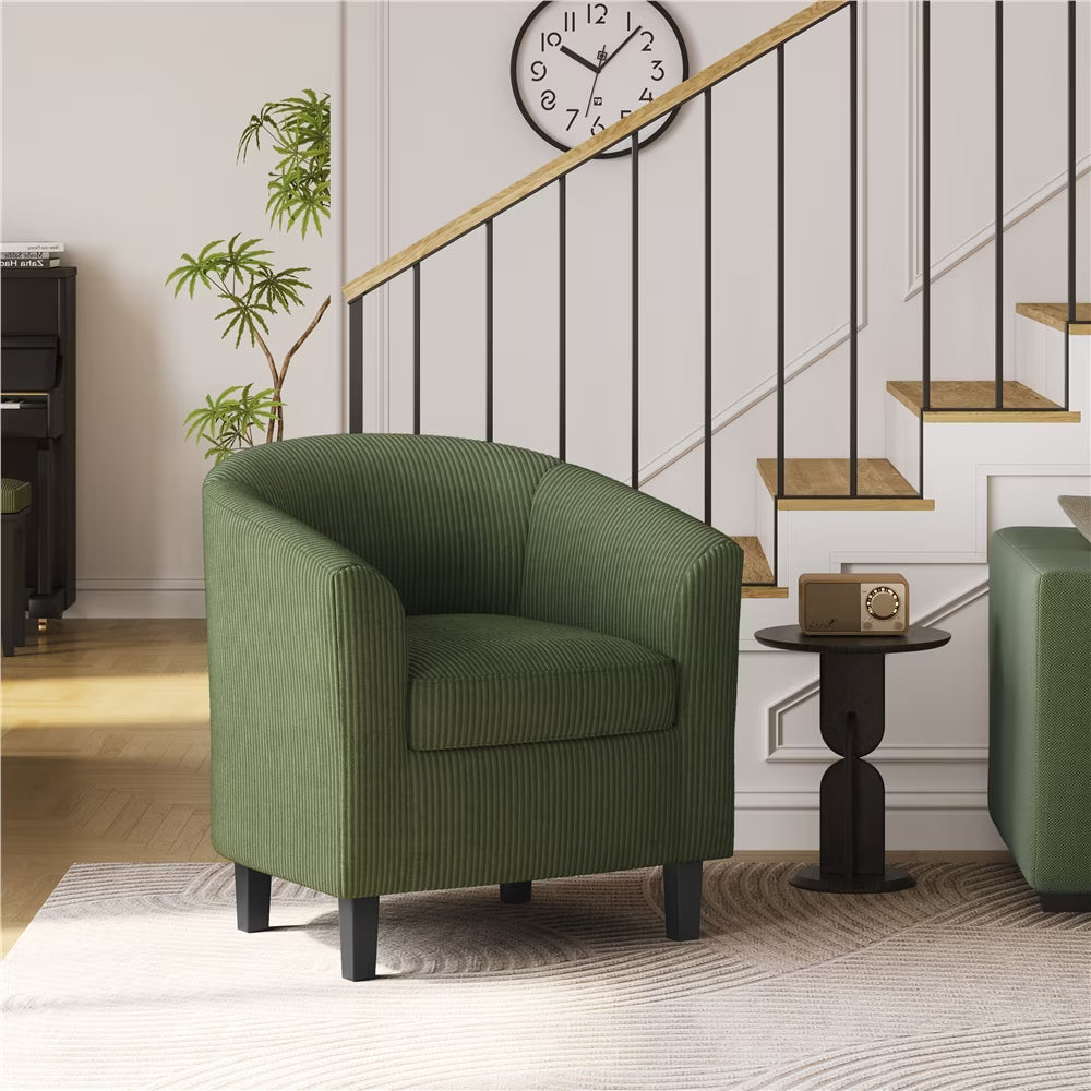 Renwick Faux Leather Barrel Accent Chair for Living Room, Set of 2, Black