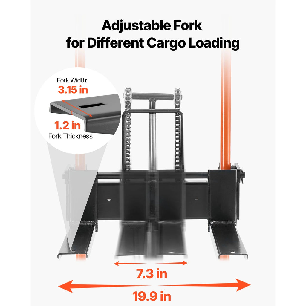 KFFKFF Hydraulic Material Lift Winch Stacker, 450 lbs Capacity, Pallet Truck with Fork Lift Table, 39.4-Inch Max Height, Foldable & Portable Pallet Jack Cart, Yellow & Black