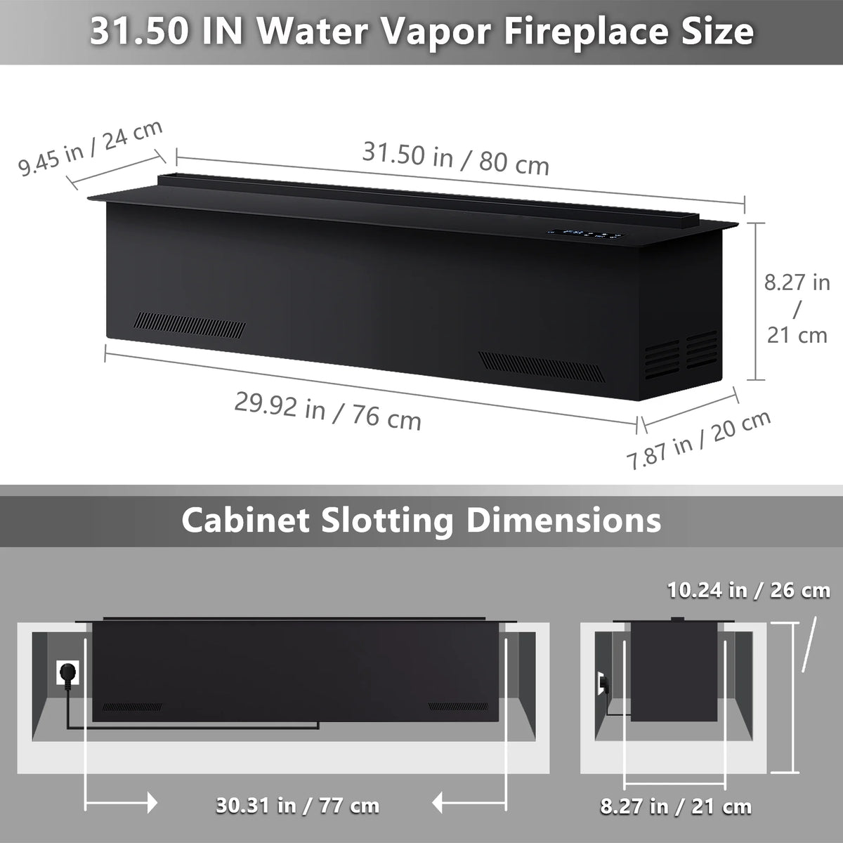 31.5-inch Water Vapor Fireplac with Dual-mode Water Supply System,Vapor Fireplace with 3D Realistic Flame,Electric Fireplace with Remote/Touch Control for Timer,Dimmable