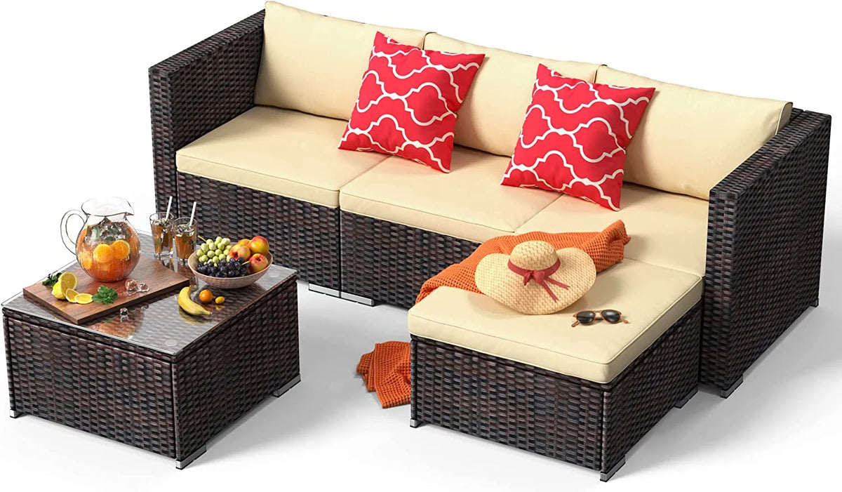 Aiho 7-Piece Rattan Patio Furniture Set , Outdoor Sectional Furniture Set for Patio, Garden, Backyard, Grey