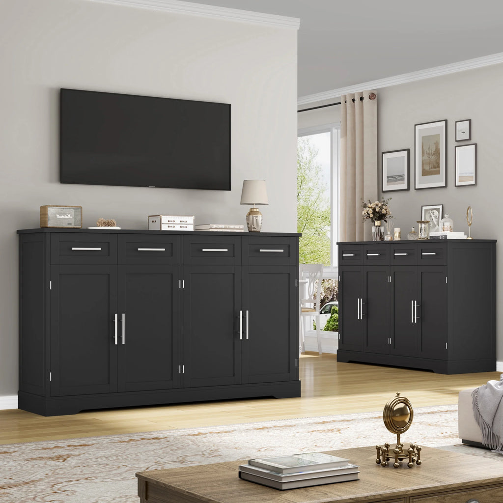 Homfa Farmhouse Buffet Cabinet with 4 Drawers and 4 Doors, 59" W Sideboard Buffet Storage Cabinet with Shelves, for Kitchen Living Room Bedroom, Wash Gray
