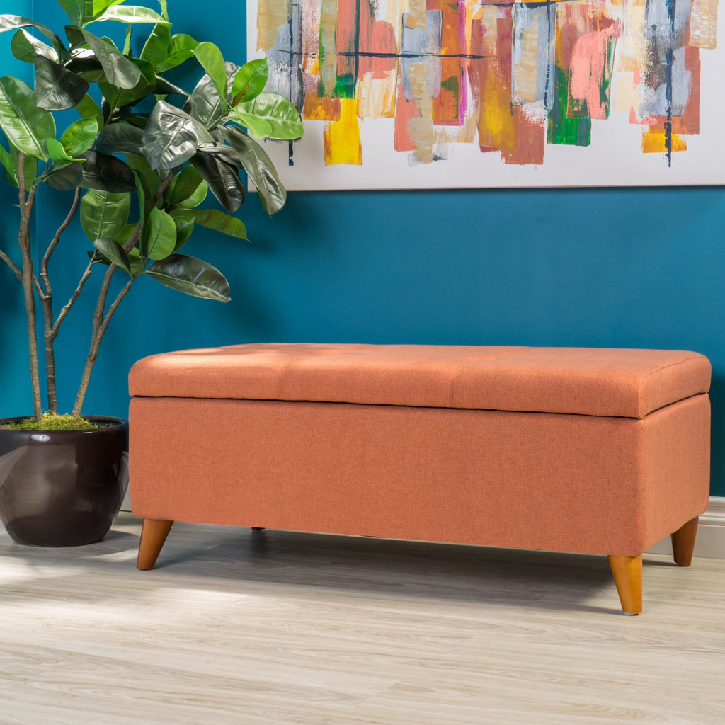 Noble House Hampton Contemporary Fabric Upholstered Storage Ottoman, White and Blue Floral
