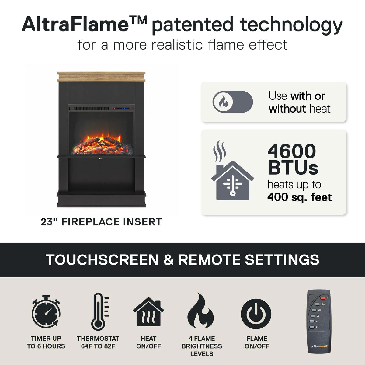 Mateo Electric Fireplace with Mantel and Open Shelf, Black with Natural