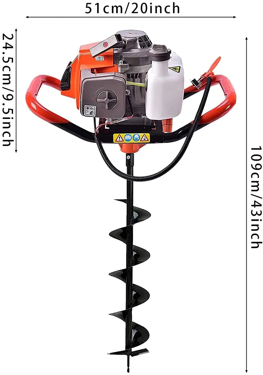 Datingday 72CC 4HP Stroke Gas Post Hole Digger Gas Powered Post Hole Digger Auger Petrol Drill Bit Earth Borer(4" & 6" & 8") Ultra Sharp Blades