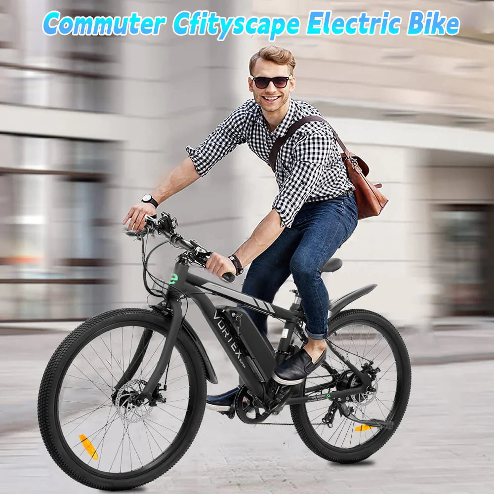 Ecotric Black 26 In. 36V 350W Electric City Bicycle e-Bike Removable Battery 7 Speed Pedal Assist