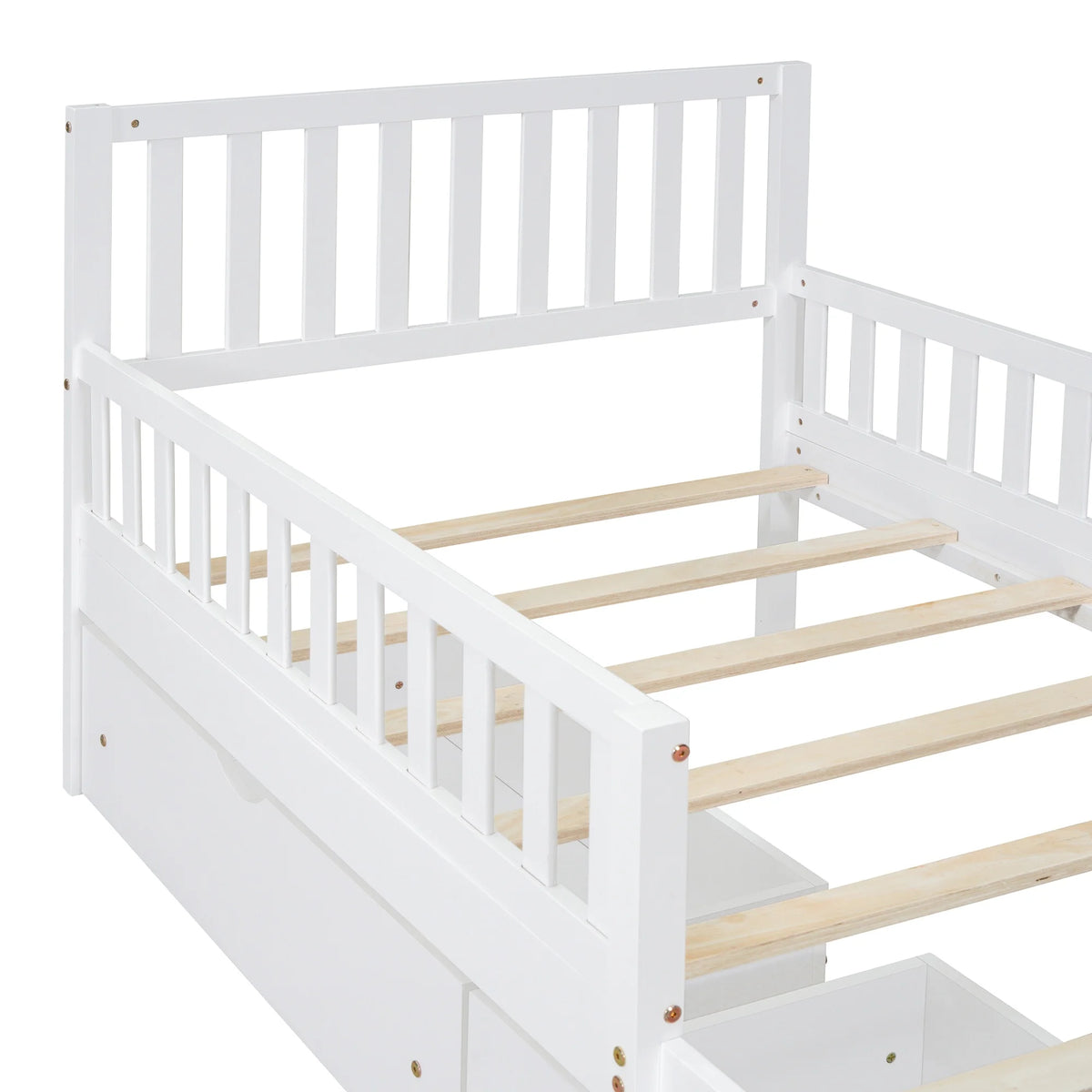 Bellemave Twin Bed with Storage Drawers and Fence Rails, Wood Platform Beds Frame with Headboard, Twin Size Storage Bed for Kids Boys Girls Teens White)