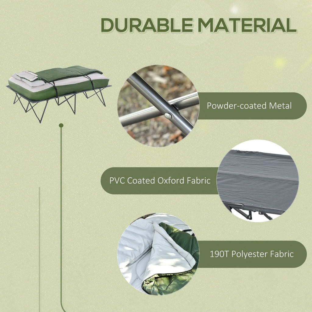 CoSoTower 2-Person Folding Camping Cot Portable Outdoor Bed Set with Sleeping Bag, Inflatable Air Mattress, Comfort Pillows and Carry Bag, Soft and Comfortable for Outdoor Travel Camp Beach Vacation