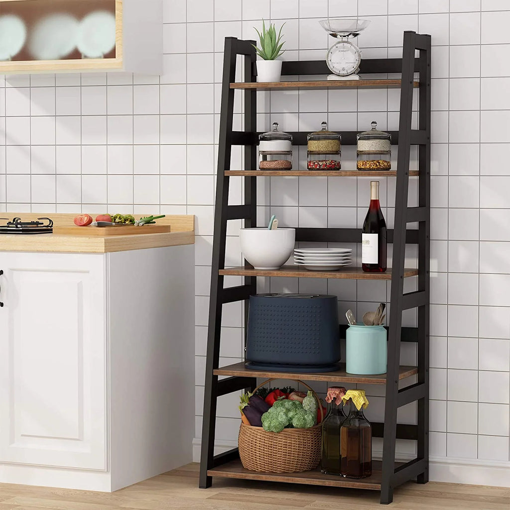Tribesigns 5 Shelf Ladder Bookshelf Bookcase with Storage, Modern Etagere Bookcase for Living Room , Wood & Metal