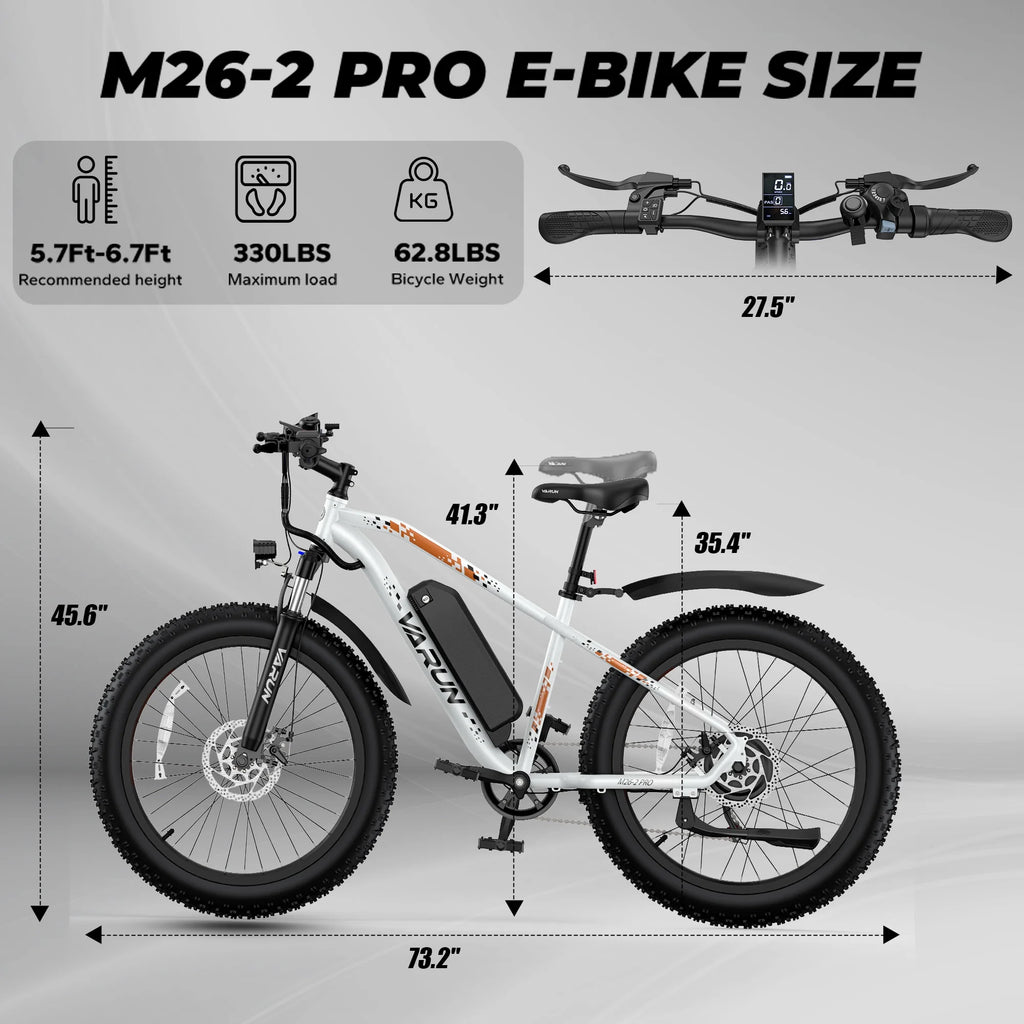 VARUN Electric Bike for Adults, 26" Fat Tire Ebike with Peak 750W 48V 13AH Battery, Electric Mountain Bicycle for Men & Women with 25MPH 50Miles
