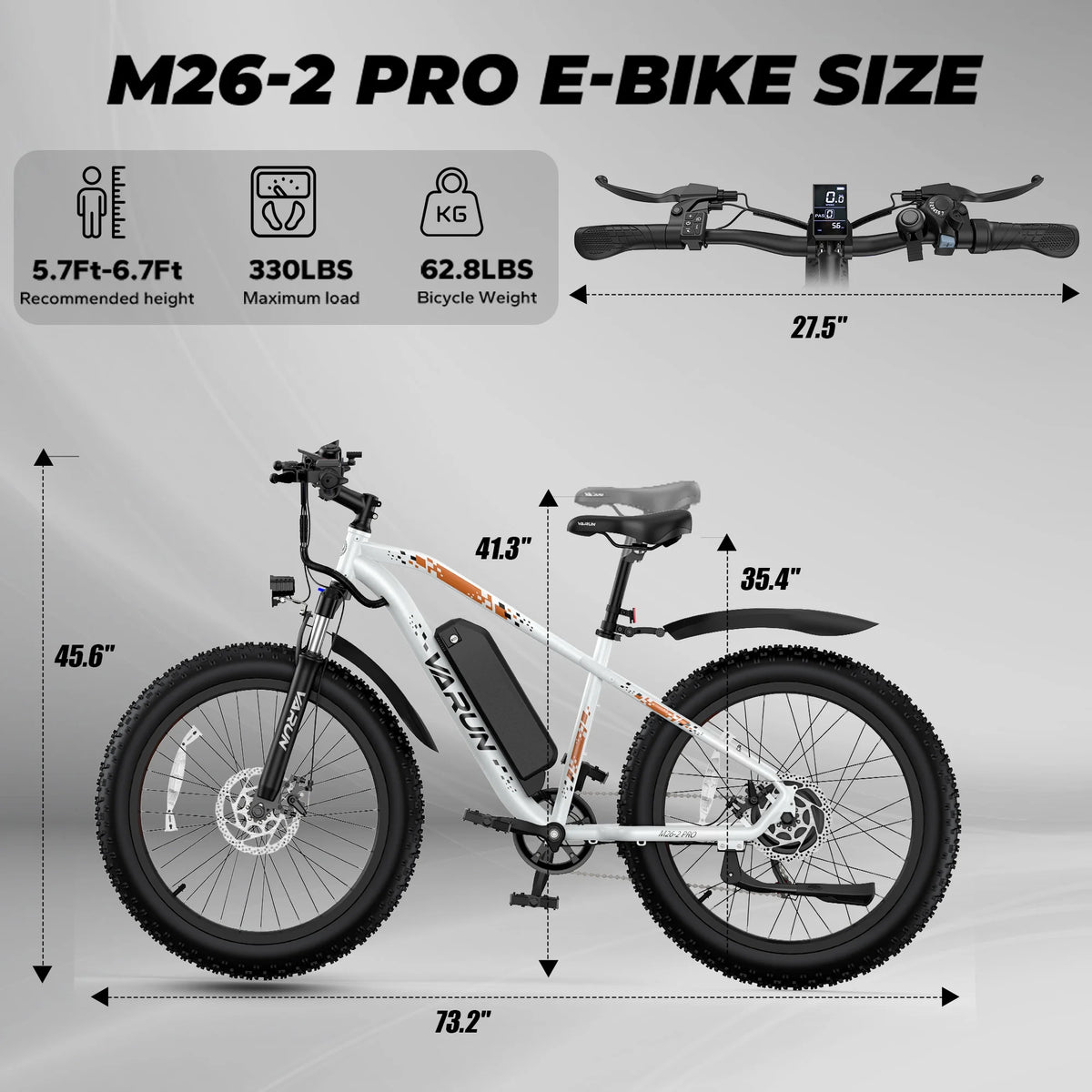 VARUN Electric Bike for Adults, 26" Fat Tire Ebike with Peak 750W 48V 13AH Battery, Electric Mountain Bicycle for Men & Women with 25MPH 50Miles