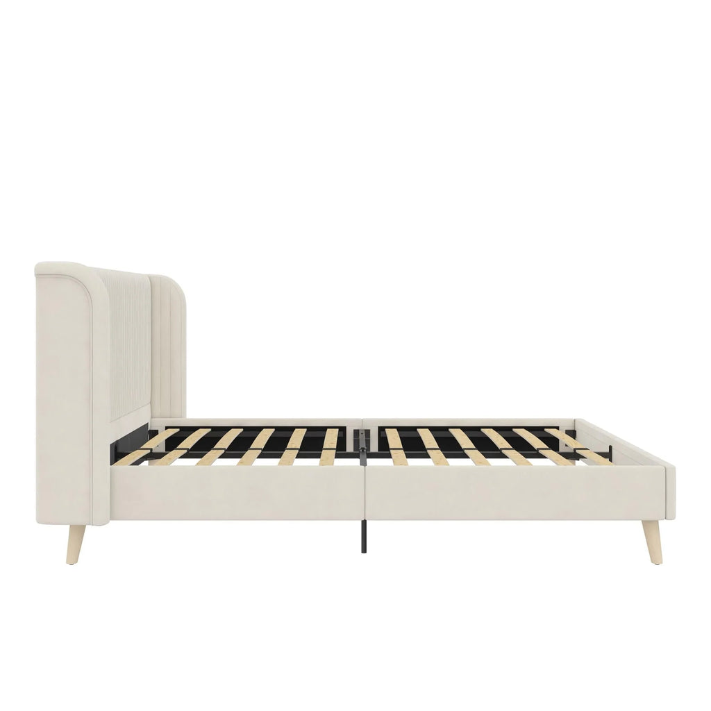 Novogratz Holly Upholstered Wingback Bed, Queen, Ivory Velvet