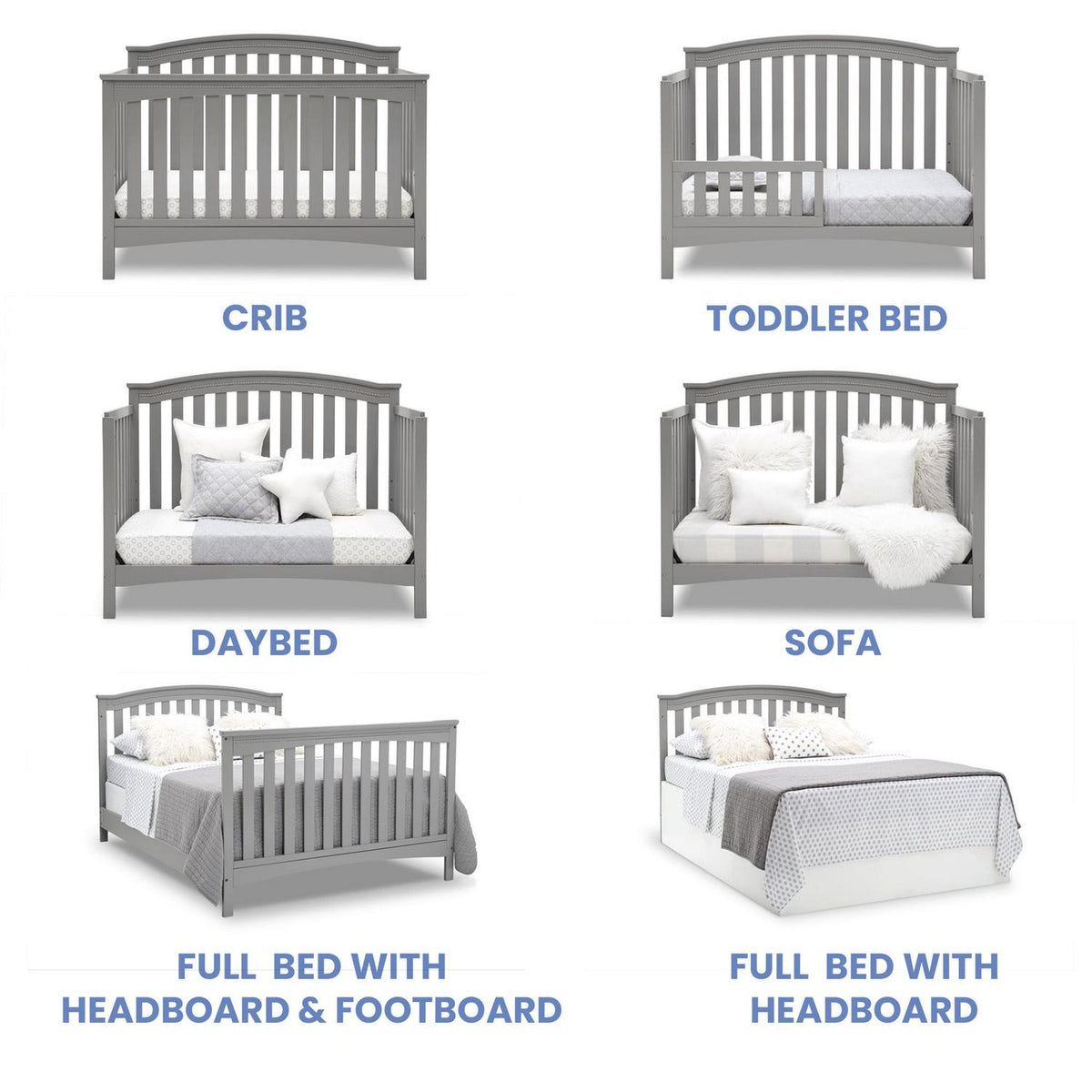 Delta Children Waverly 6-in-1 Convertible Baby Crib. Grey