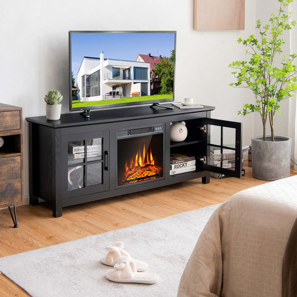 Costway 58 Inches Fireplace TV Stand for TVs up to 65 Inches with 1400W Electric Fireplace Natural