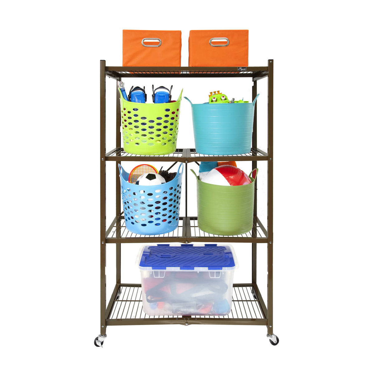 Origami 2-Pack R5 Series Heavy-Duty 4-Tier Foldable Steel Shelf, Pewter
