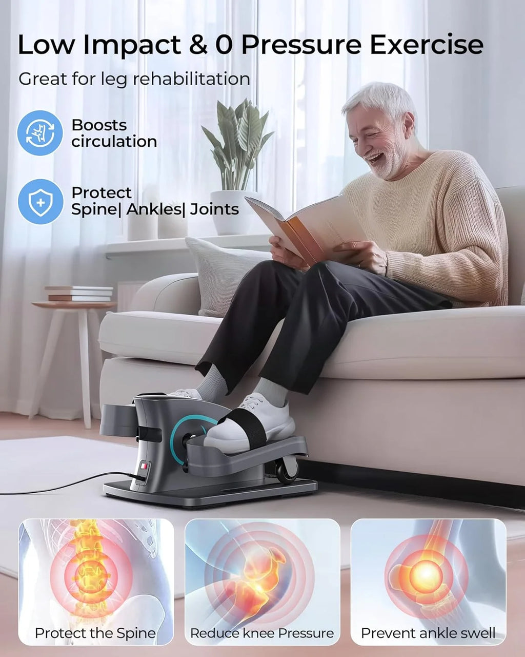 UPGO Under Desk Ellipticals Electric, Elipse Leg Pedal Exerciser for Seniors Fully Assembled, Seated Pedal Exerciser with Remote Control & Non-Slip Pedals