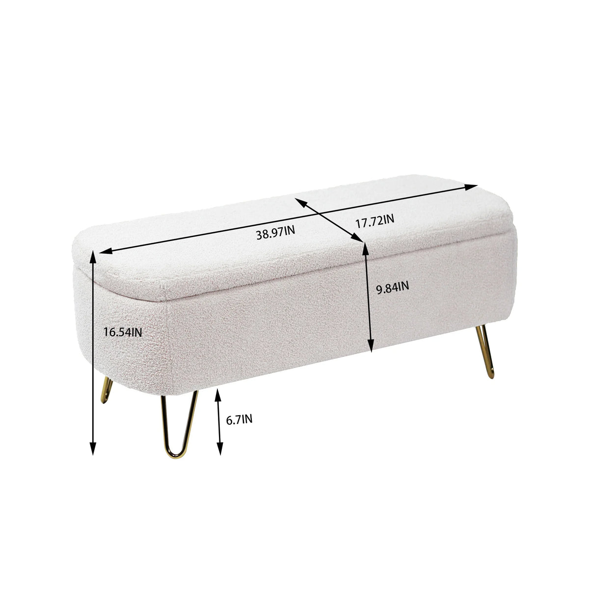 Syngar Entryway Bench with Storage for Bedroom, Living Room, and End of Bed, Faux Fur Ottoman Foot Rest with Storage,Upholstered Bench with Storage with Metal Leg,Ivory