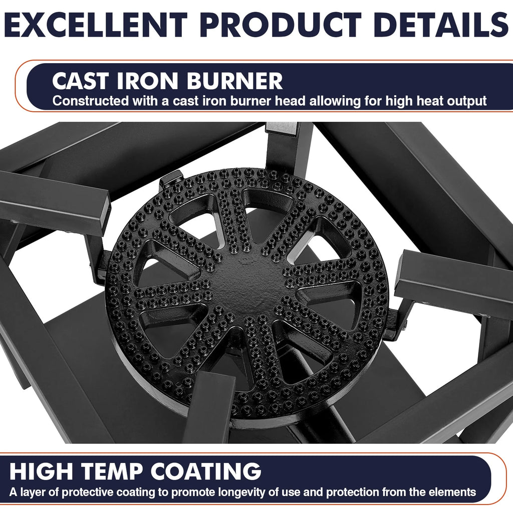 Frizi 1-Burner Propane Gas Outdoor Stove 260,000 BTU,  0-30 PSI Adjustable Regulator & Steel-Braided Hose