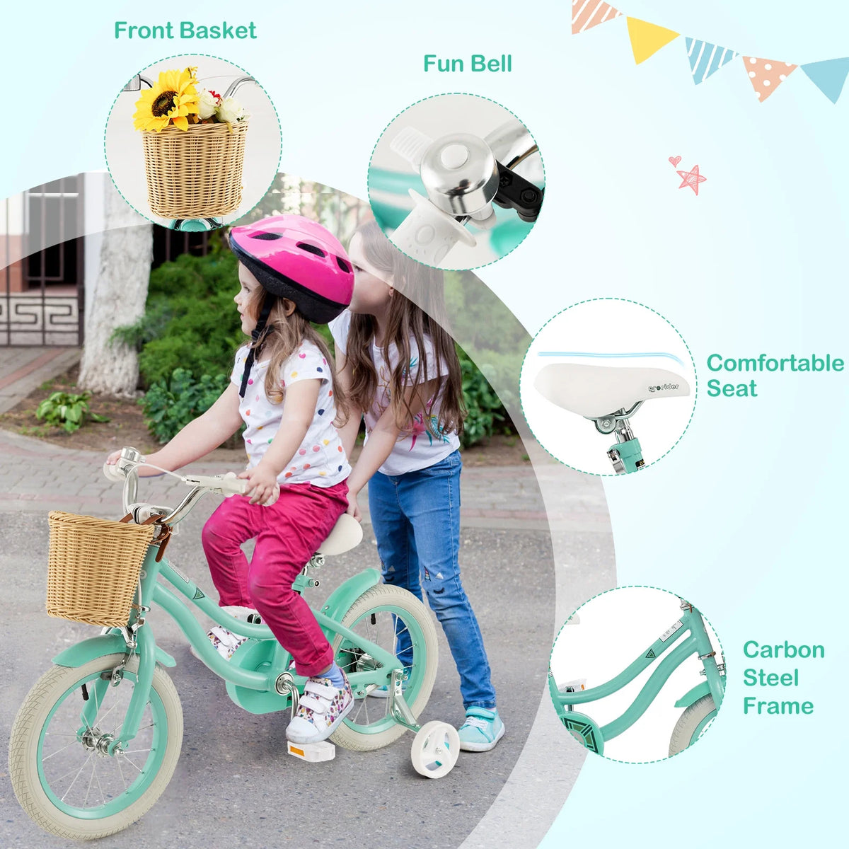 Prorider 16" Kid’s Bike with Training Wheels Adjustable Handlebar Seat Handbrake Pink