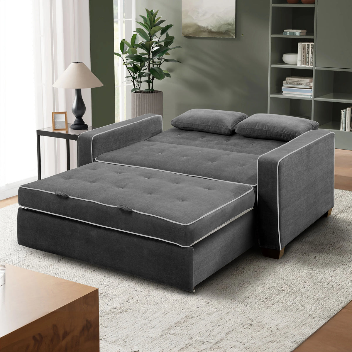 Serta Dream Convertibles Monroe Modern Polyester Convertible Queen Sofa Bed with Pillows Grey
