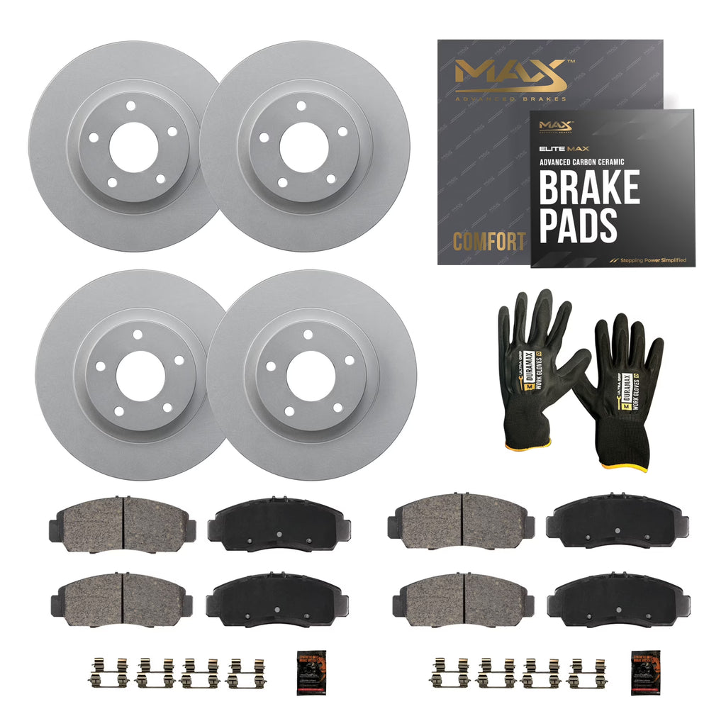 Max Advanced Brakes - Brake Kit for 2018-2020 Chevy Traverse Blazer Buick Enclave FWD 2017-2020 GMC Acadia Front and Rear Replacement Cross Drilled Disc Brake Rotors and Ceramic Brake Pads
