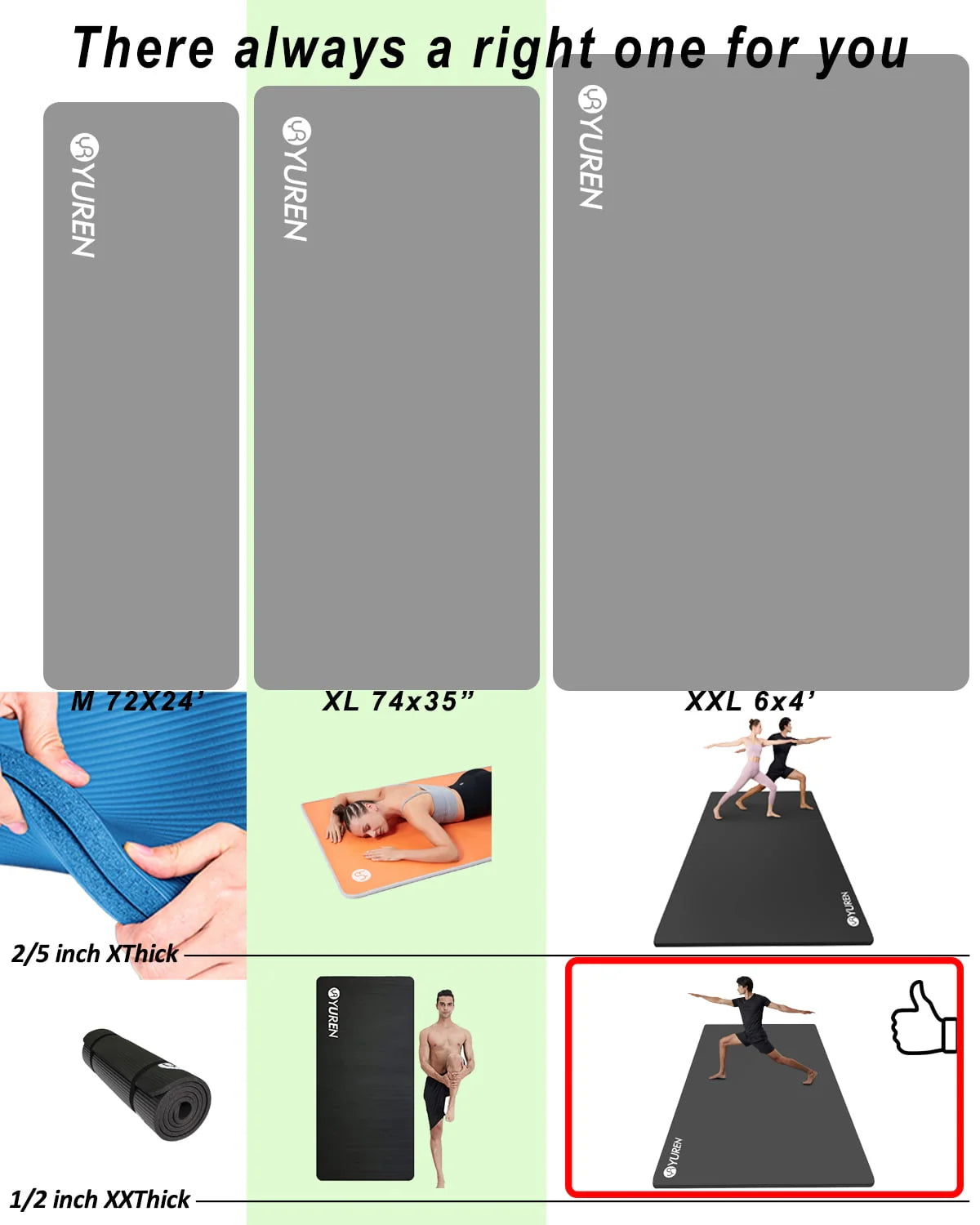 YR Large Exercise Mat 6' x 4' 10mm Thick NBR Stretching Yoga Pilates Workout for Home Gym Black