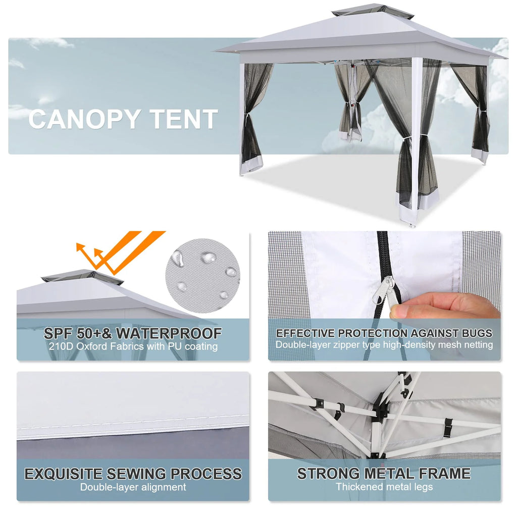 HOTEEL 11x11 Outdoor Waterproof Gazebo, Pop up Canopy Gazebo with Mosquito Netting & UV Protection for Parties, Camping, Weddings, and Backyard Events, Gray