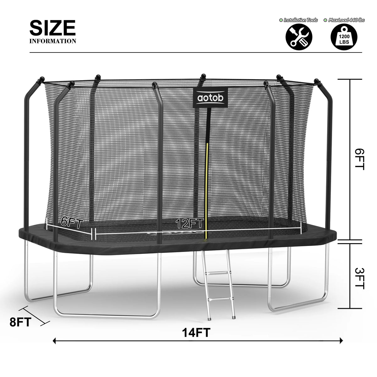 AOTOB 14X8FT Rectangle Trampoline - Perfect Outdoor Trampoline for Kids - Gymnastics Style Tranpoline with Enclosure Net - Supports Up to 440 lbs