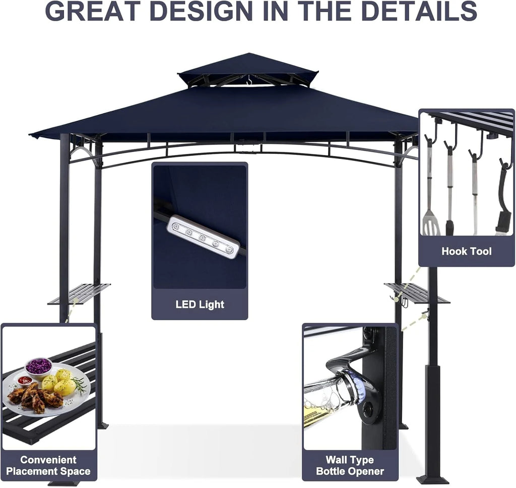 ABCCANOPY 8'x 5' Grill Gazebo Shelter, Double Tier Outdoor BBQ Gazebo Canopy with LED Light(Brown)