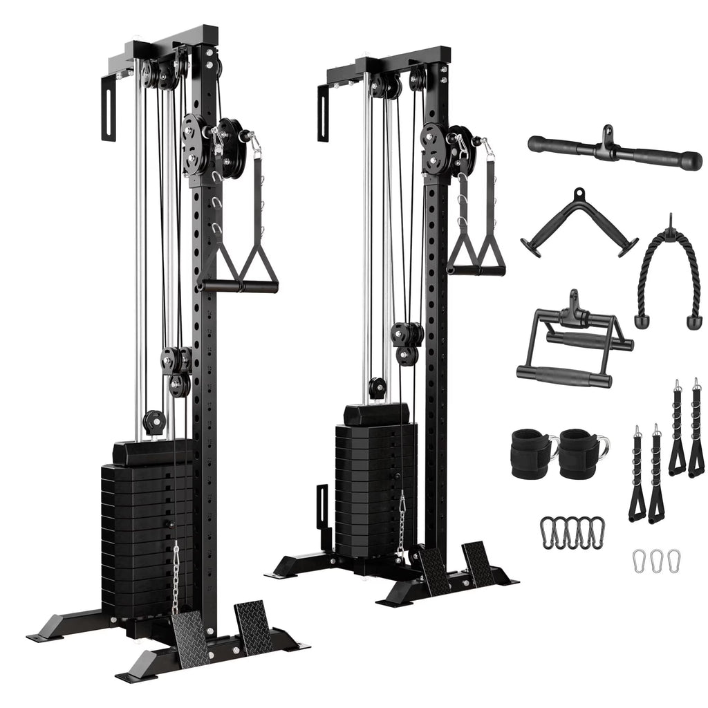 Mikolo Cable Crossover Machine Home Gym, Wall Mount Cable Station with 200LBS Weight Stack,Lat Pull Down Machine with 27 Positions Dual Pulley System