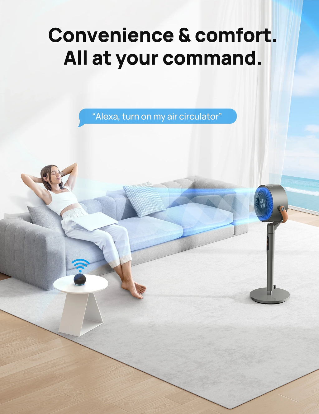 Dreo Pedestal Fan with Remote, 43'' Quiet Standing Fan for Home Bedroom, 120+105 Smart Oscillating Floor Fans with Wi-Fi/Voice Control, Works with Alexa/Google, 6 Modes, 8 Speeds, 12H Timer