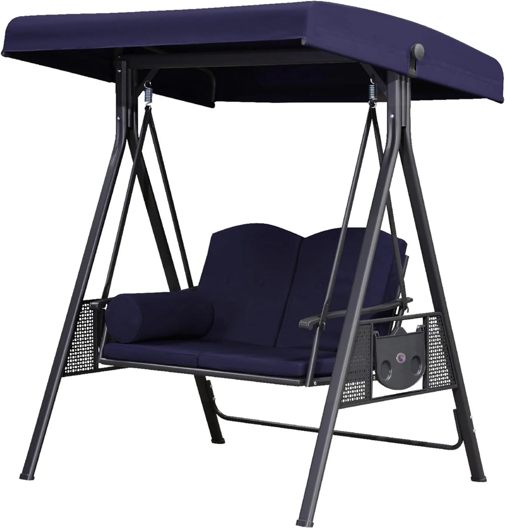 PURPLE LEAF 3-Seat Deluxe Outdoor Patio Porch Swing with Weather Resistant Steel Frame, Adjustable Tilt Canopy, Cushions and Pillow Included, Terra