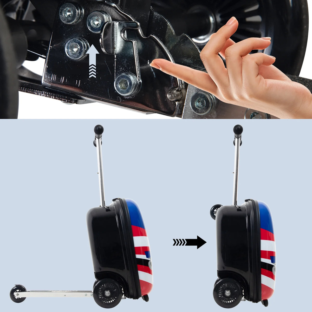 Kids Luggage Scooter, 3-Level Height Adjustable, Pirate Theme  Foldable Carry-On Suitcase, Lightweight Ride-On Scooter