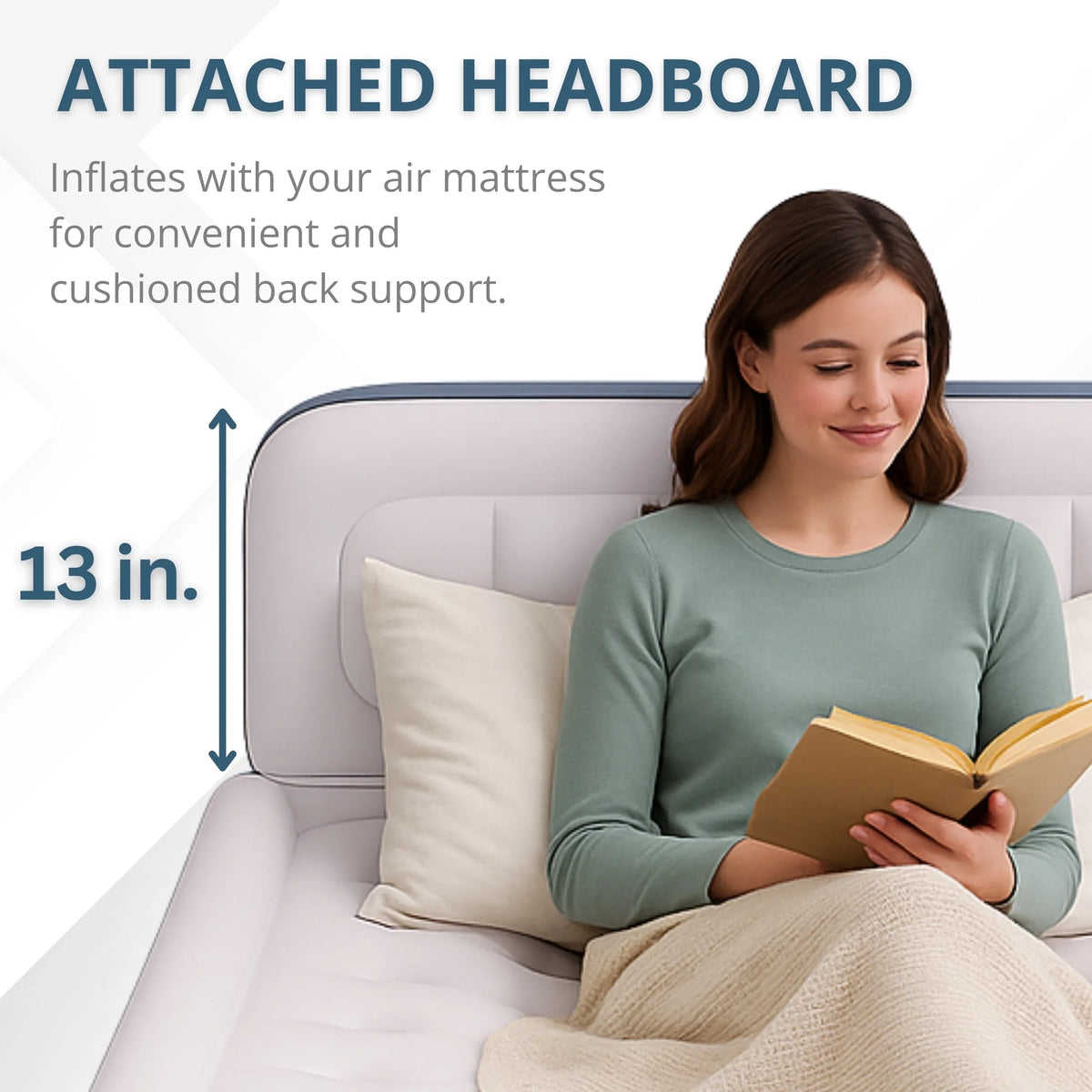 Beautyrest Headboard Luxarest 24" Queen Size Raised Air Mattress with Built-in Pump