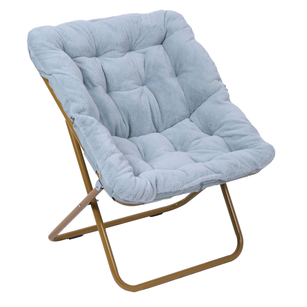 Emma + Oliver Oversized Faux Fur Folding Saucer Chair for Dorm, Bedroom, Black Faux Fur/Black Frame