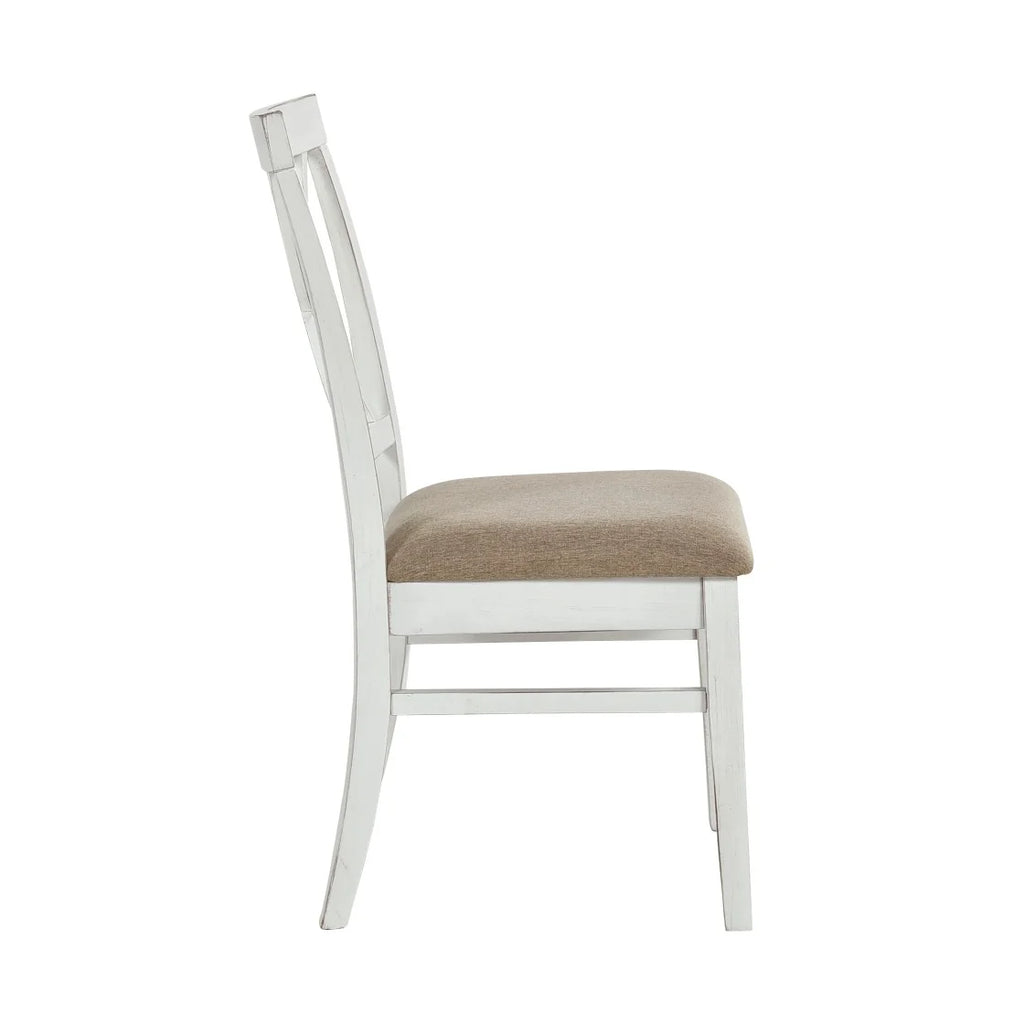 2 PCS Dining Side Chairs Furniture, Fabric Upholstered Seat Dining Chairs with X-Back Design, Wooden Cross Back Chairs for Dining Room, Bedroom and Kitchen, White and Oak Finish