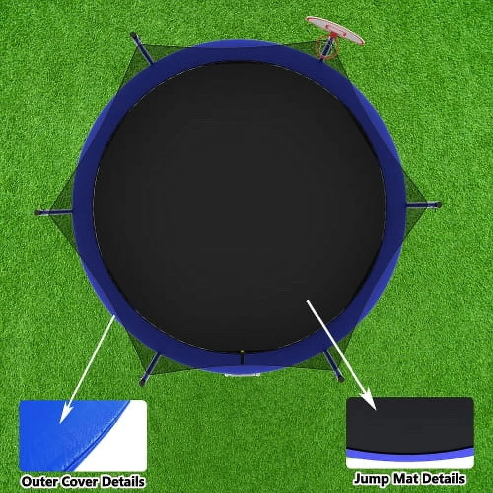 14FT Trampoline for Kids and Adults,Outdoor Large Recreational Trampoline with Ladder and Basketball Hoop,Blue