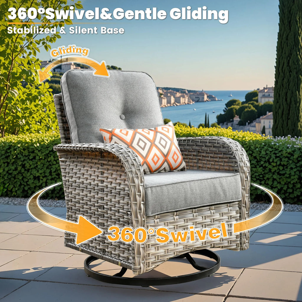 Vcatnet Outdoor Patio Furniture Sets 10 Pieces Sectional Sofa Wicker Conversation Set with Swivel Glider Chairs and Solar Powered Coffee Table for Porch,Backyard,Gray