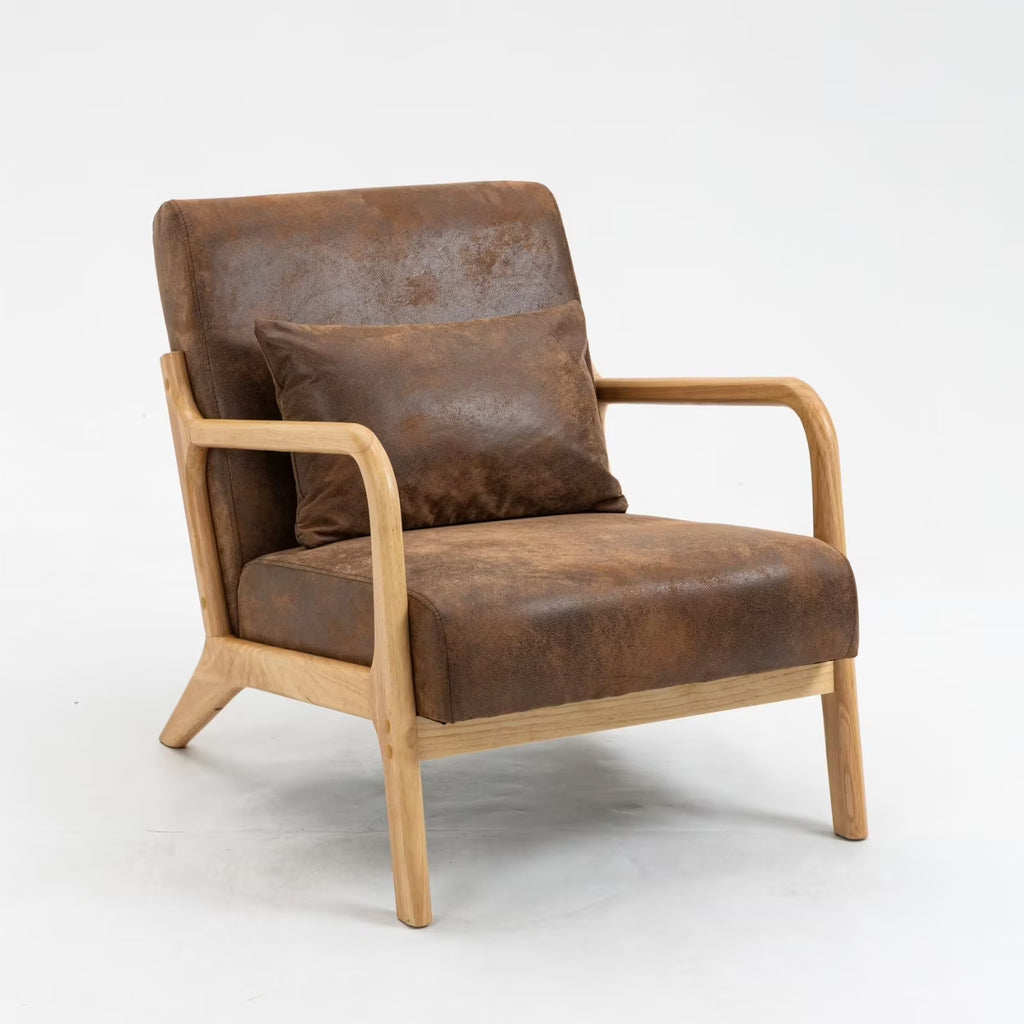 Modern Accent Chair, Upholstered Armchair with Wood Frame, Bronzing Cloth Single Sofa Chair with Lumbar Pillow for Living Room Bedroom Apartment, Orange