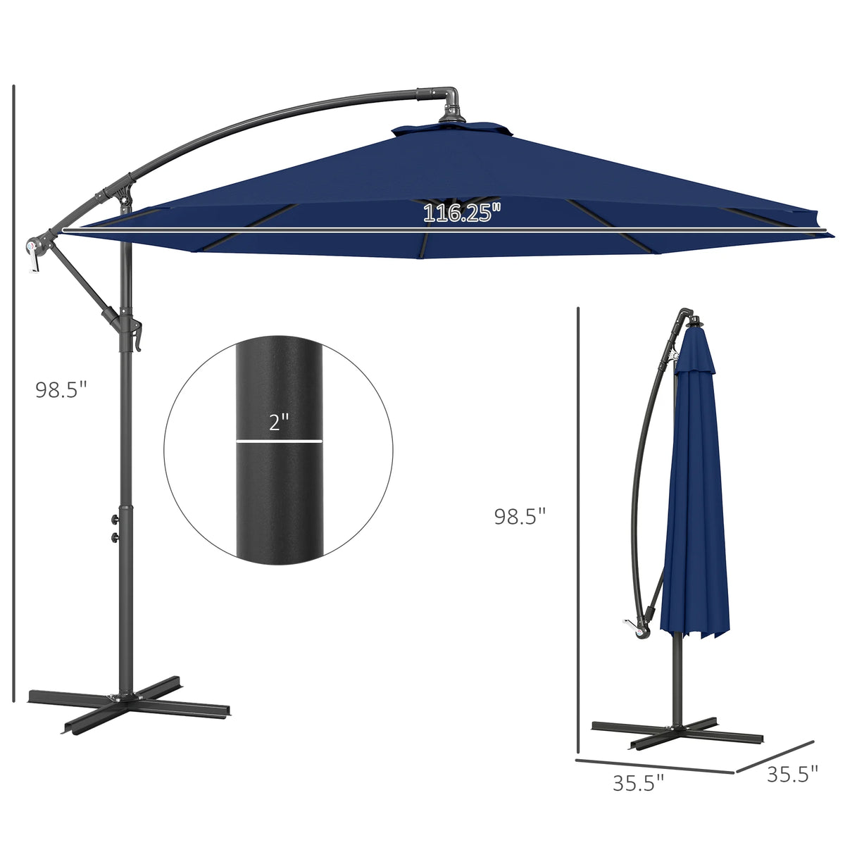 Outsunny 10' Cantilever Hanging Tilt Offset Patio Umbrella with UV & Water Fighting Material and Cross Base (Weight Not Included), Gray