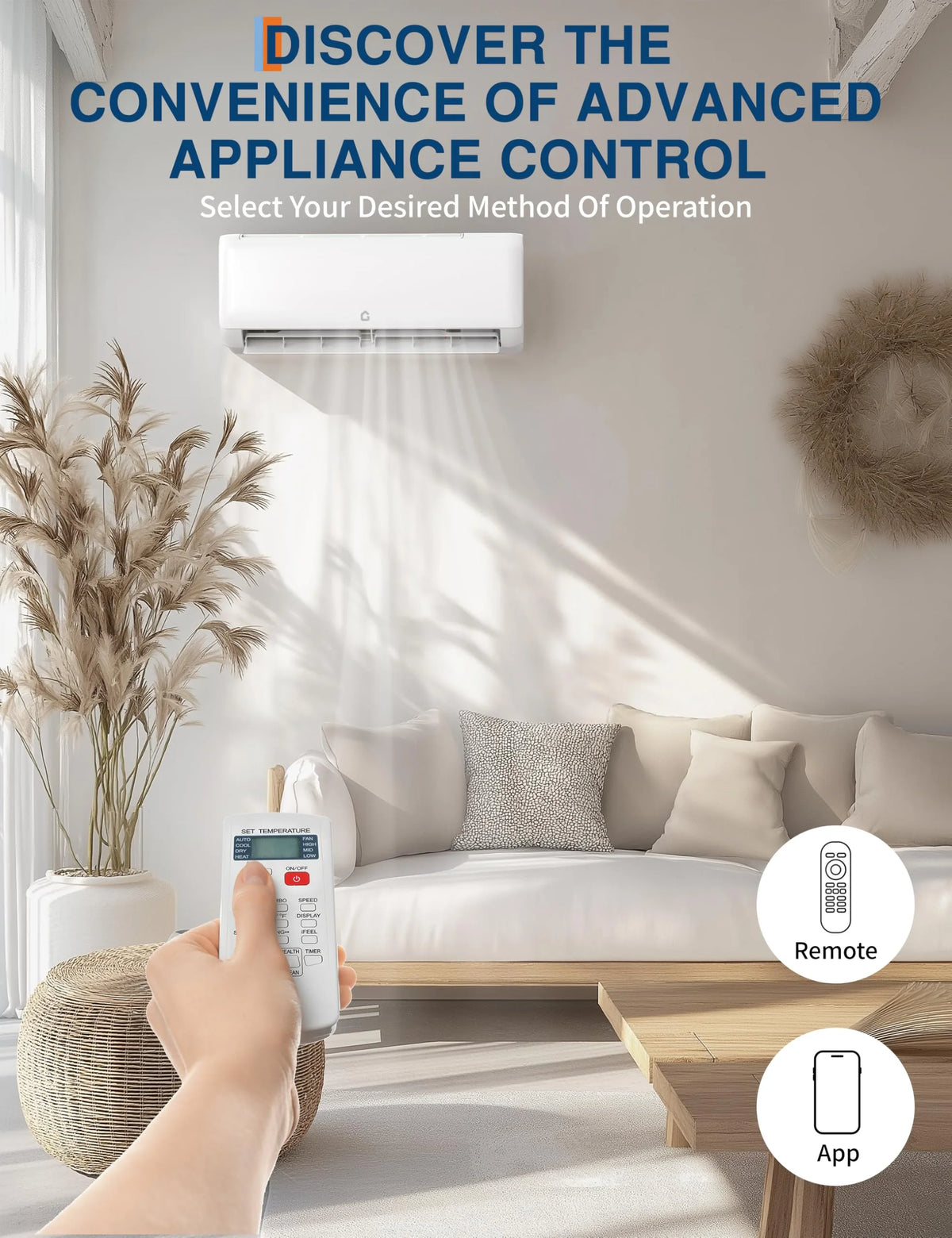 9000 BTU Split Air Conditioner, SEER 18.5, WiFi Enabled 230V AC Unit with Energy Efficient Inverter, Cools/Heats 450 Sq.Ft, Pre-Charged System, White