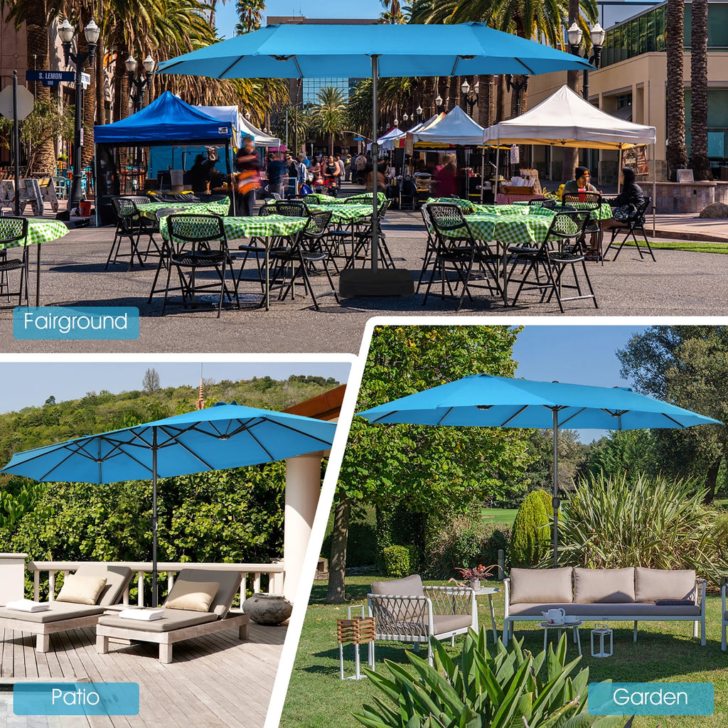 Costway 15ft Beige Patio Double-Sided Umbrella, Crank Lift