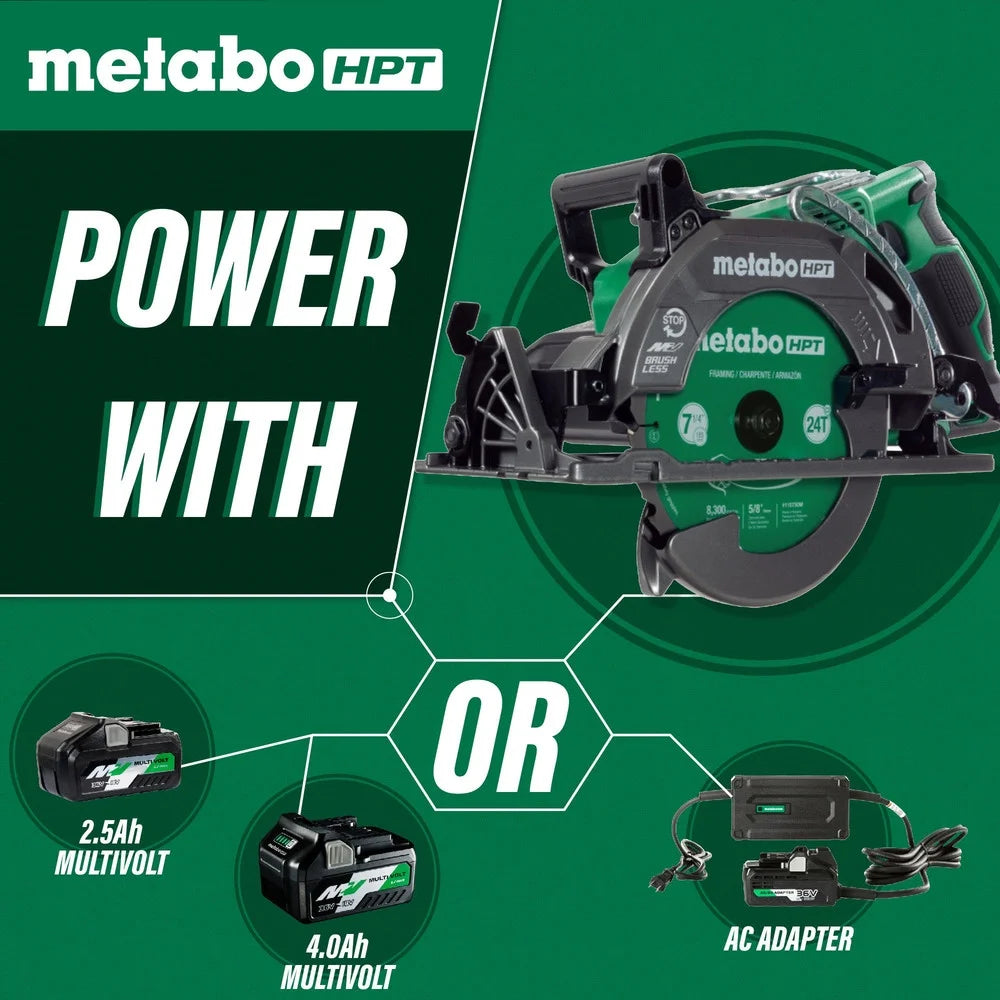 Metabo HPT 36V Cordless 7-1/4" Rear Handle Circular Saw, 500 Cuts Per Charge, Lightweight at 8.2 Lbs