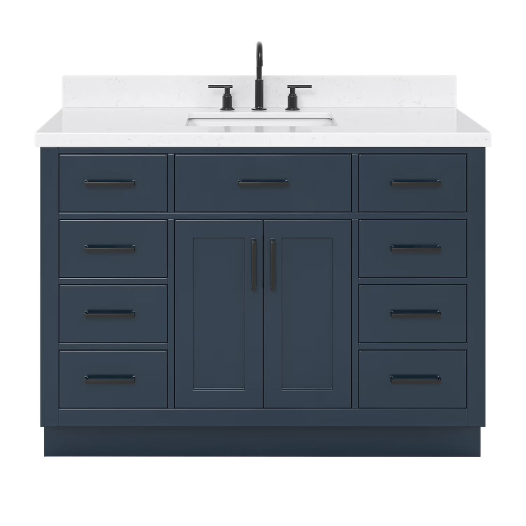 ARIEL Hepburn 48 Inch Rectangle Sink Bathroom Vanity With Carrara White Quartz Countertop 1.5 Edge In Grey