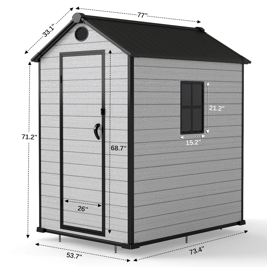 ZYJOYY 4'x 6' Resin Outdoor Garden Tool Storage Shed w/ Window, Grey