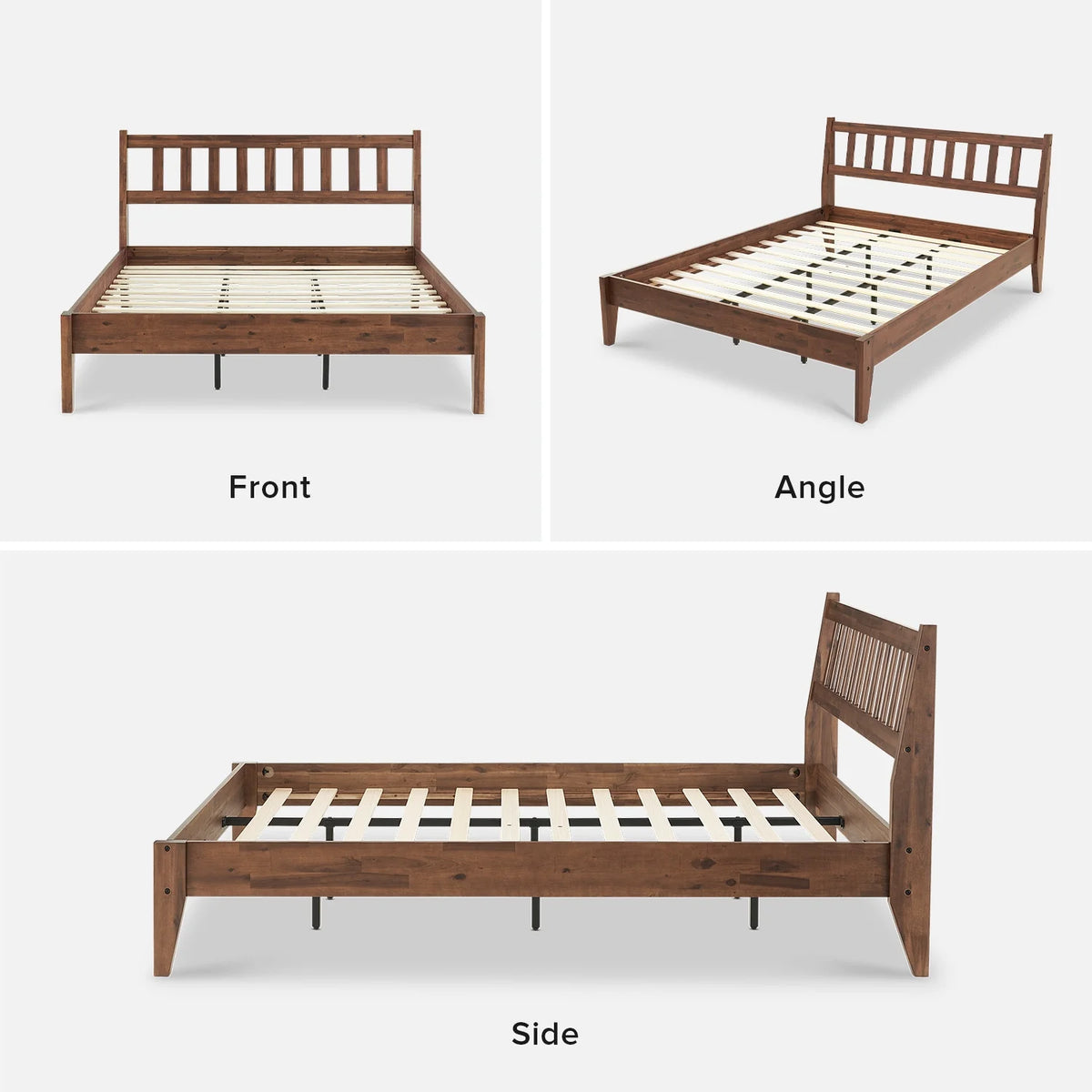 Mopio Ted Queen Bed Frame with Headboard, Full Size Bed Frame, Mid Century Modern Acacia Solid Wood Platform Bed Frame, Wooden Bed Slats, No Box Spring Needed, Double Metal Bar Support, Walnut