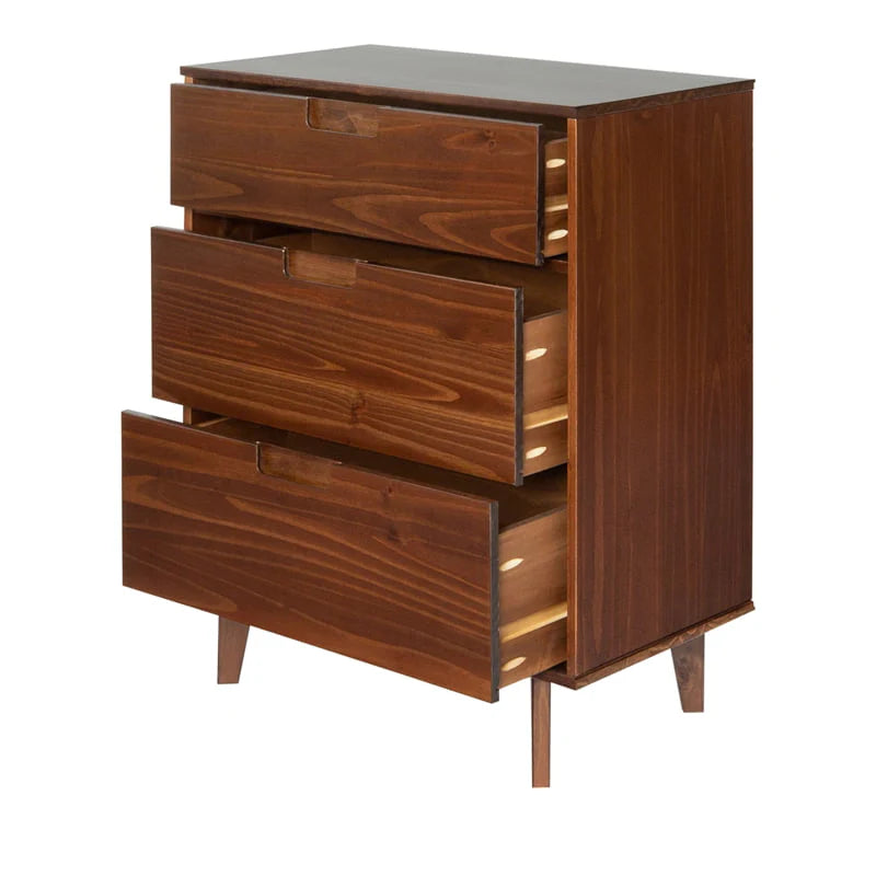 Allora 3 Drawer Mid Century Modern Wood Dresser in Walnut