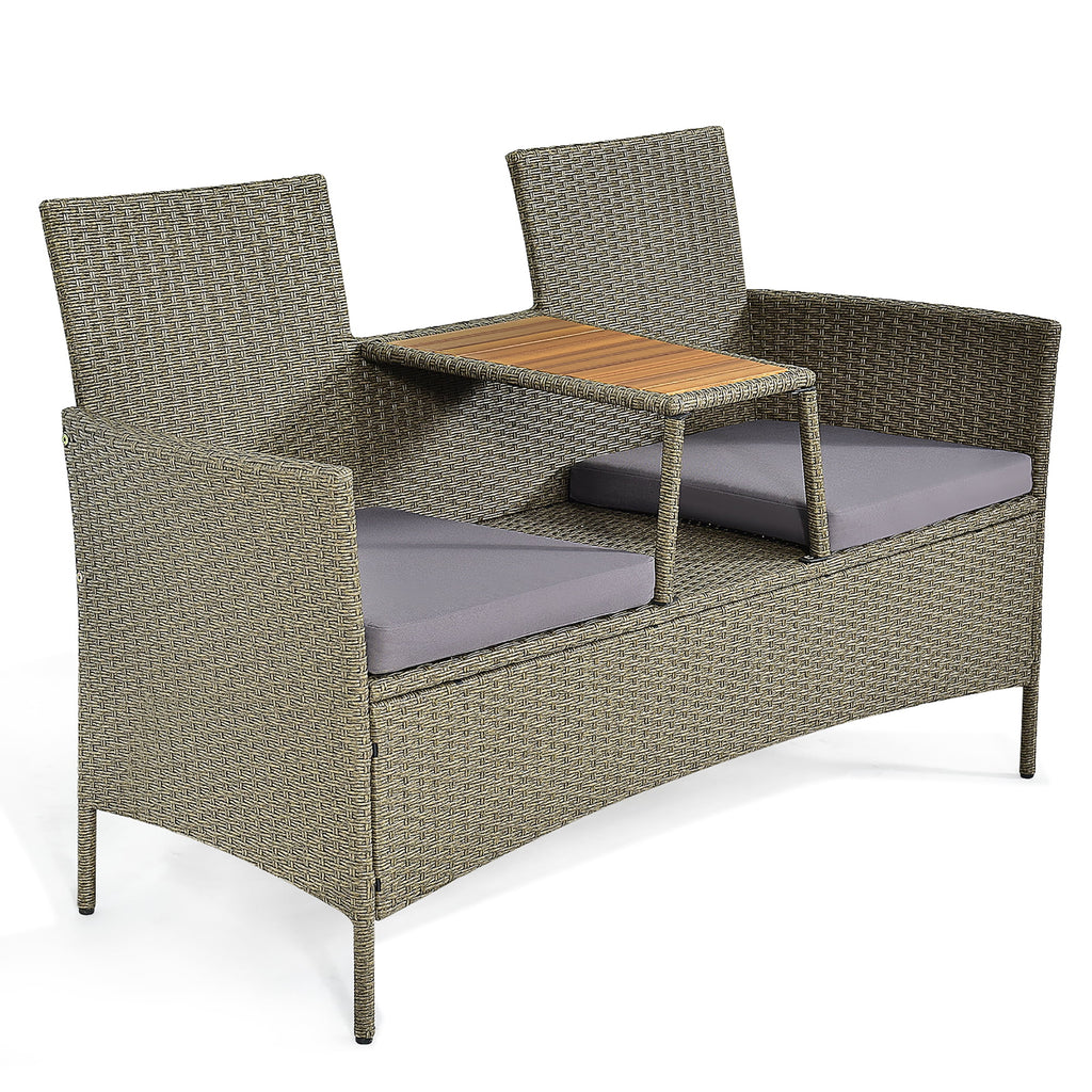 Costway 2-Person Patio Rattan Conversation Furniture Set Loveseat Coffee Table