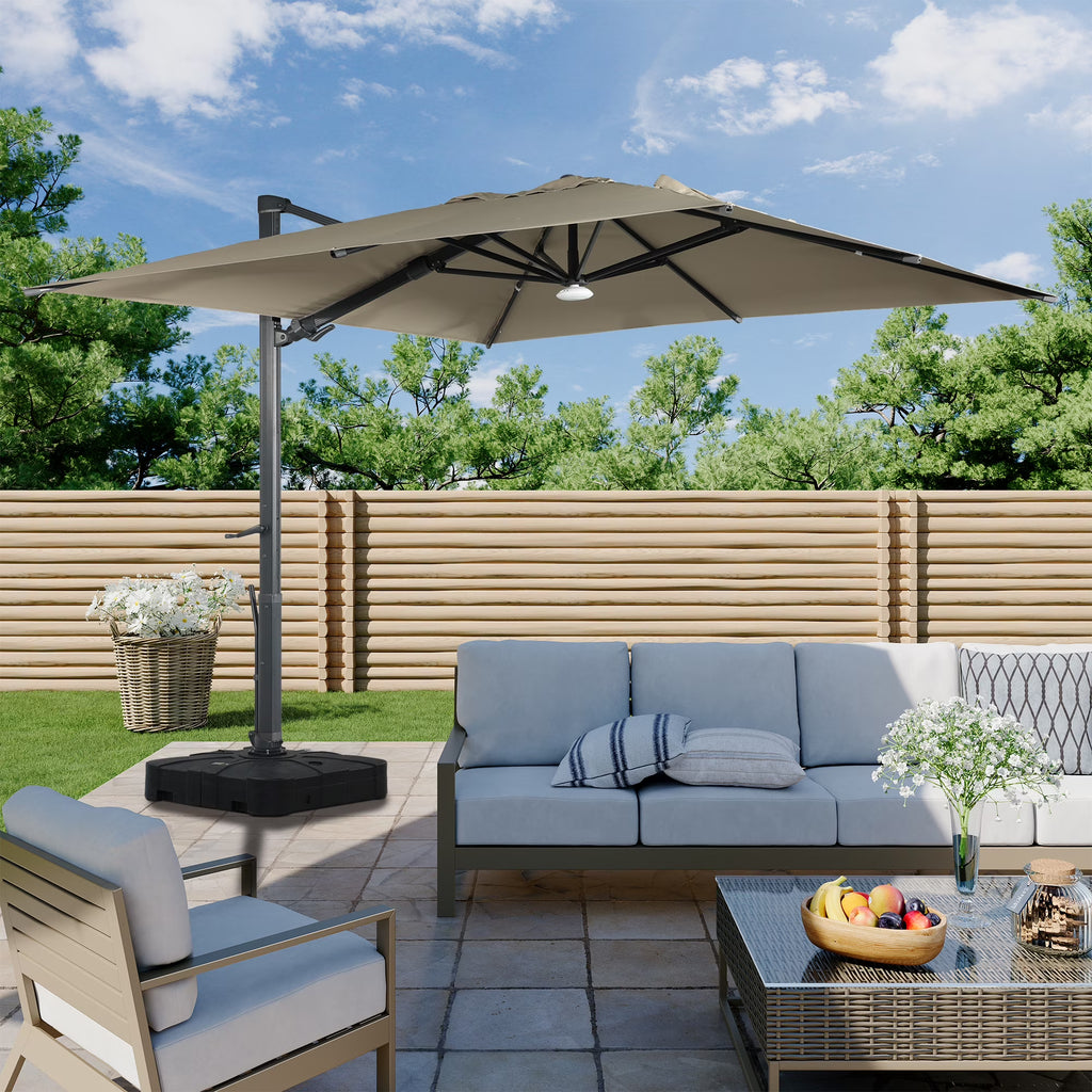 Boyel Living Cantilever Outdoor Patio Umbrellas, with Bluetooth Ambient Light & Base, Offset Square Umbrella for Pool Deck Garden Backyard, Navy Blue