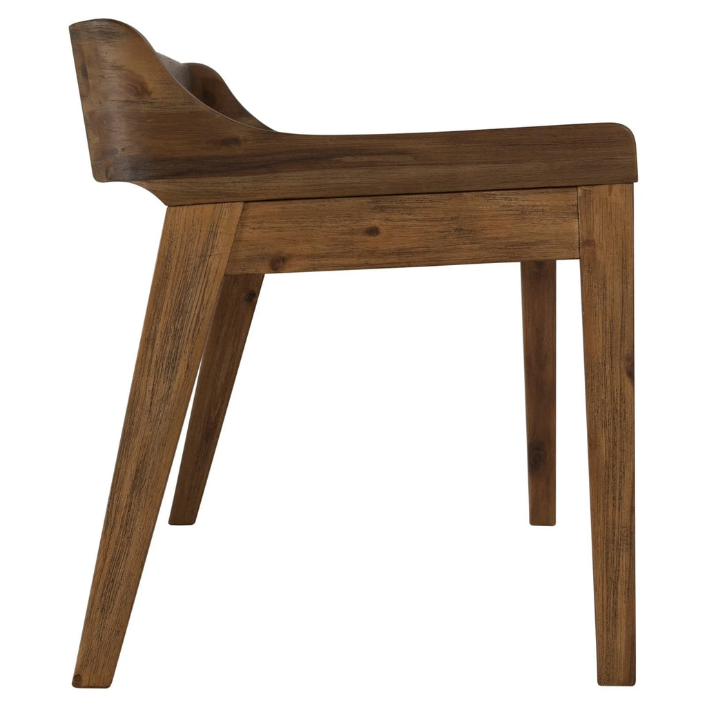 Boraam Rasmus Low Back Faux Leather and Wood Dining Bench, Chestnut Wire-Brush Finish