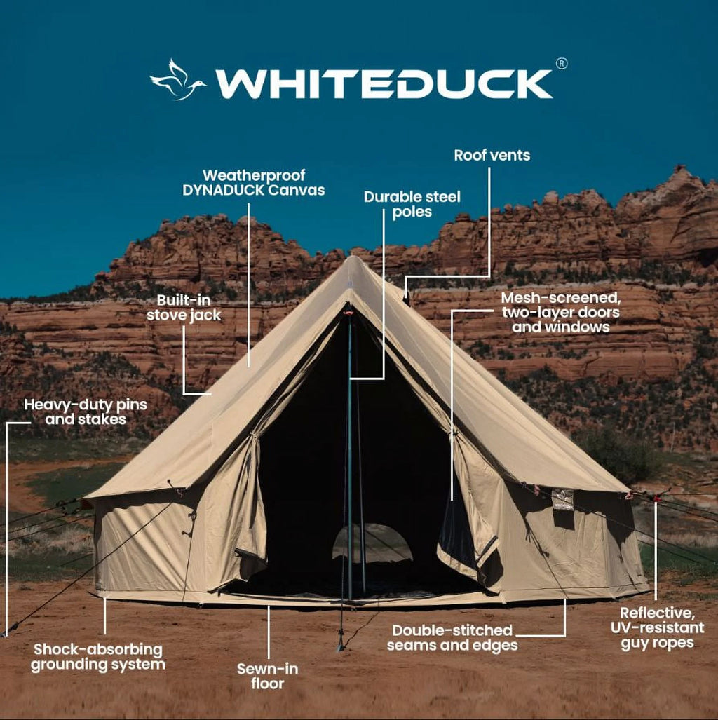(2 pack) WHITEDUCK Regatta Canvas Bell Tent w/Stove Jack, Sandstone Beige, 10', Waterproof 4-Season Camping